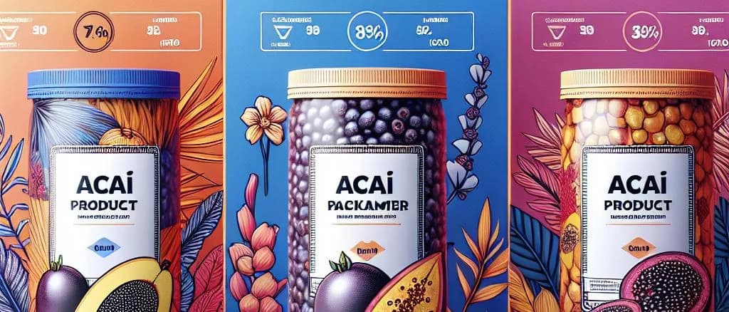 Various packaging options of Acai products on a wooden background