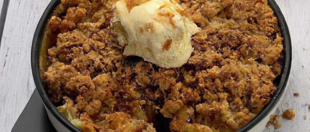 Delicious apple crumbles in diverse packaging on rustic wooden background