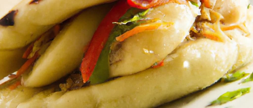 assorted arepas with different fillings on a wooden board