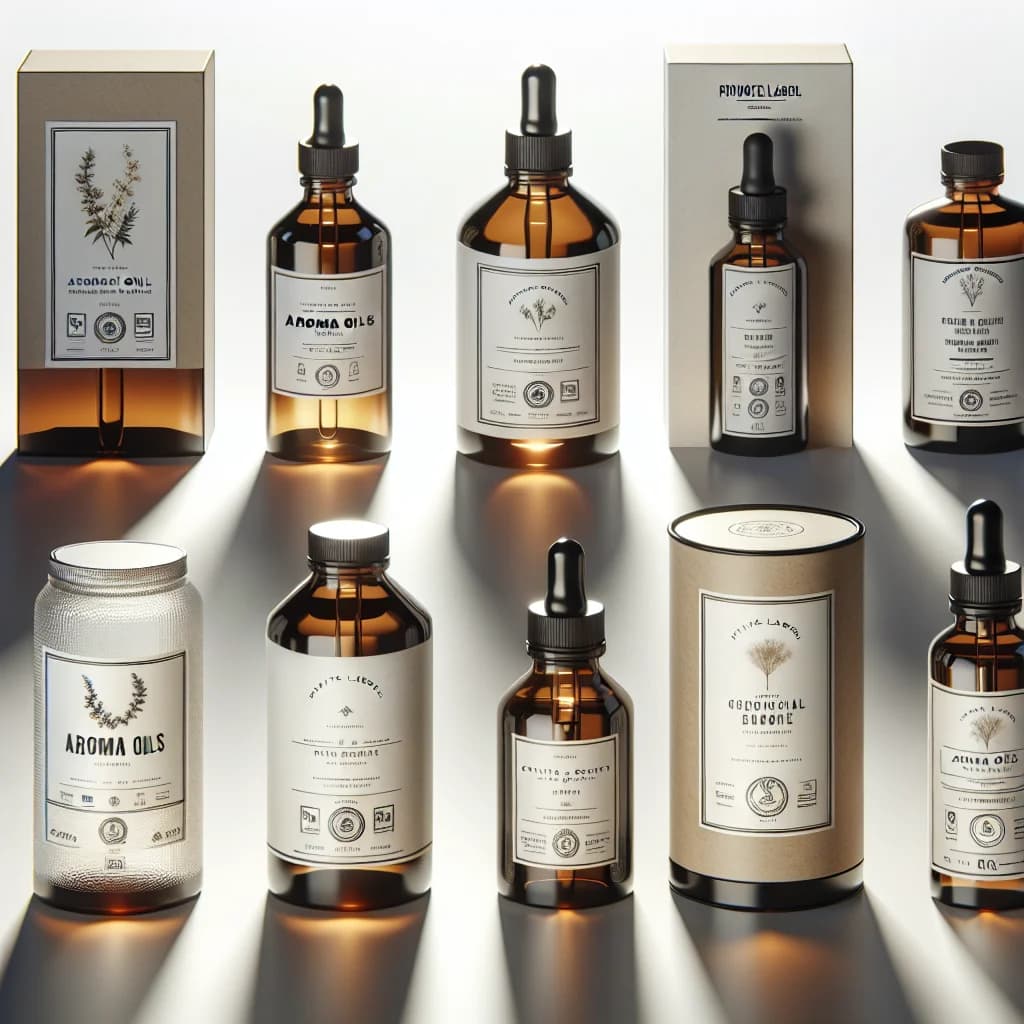 packaging variations of aroma oils in bulk and wholesale options on a clean backdrop