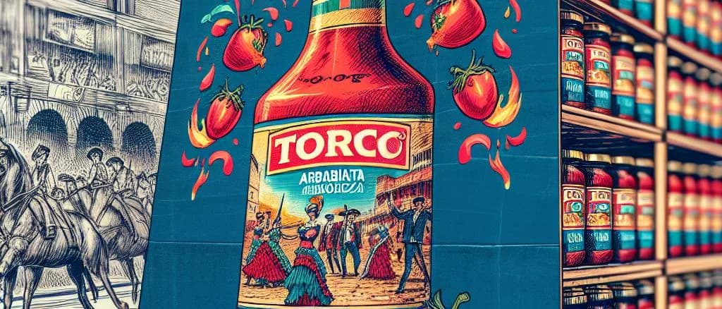 Arrabbiata sauce jars with rustic kitchen background