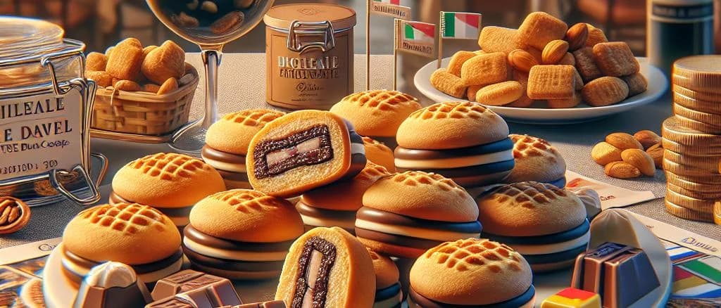 various Baci Di Dama cookies with different packaging on a wooden background