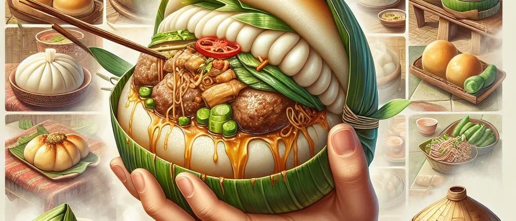 Assorted Banh Bao varieties with traditional and modern packaging options