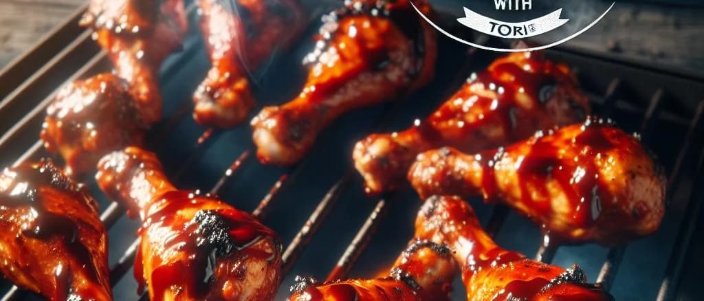 barbecue sauce bottles and packaging on wooden background