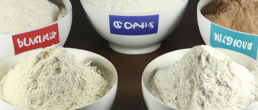 Assorted barley flour packages on a wooden background