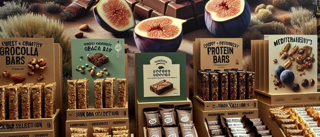 assorted gourmet bars with various packaging options on a wooden background