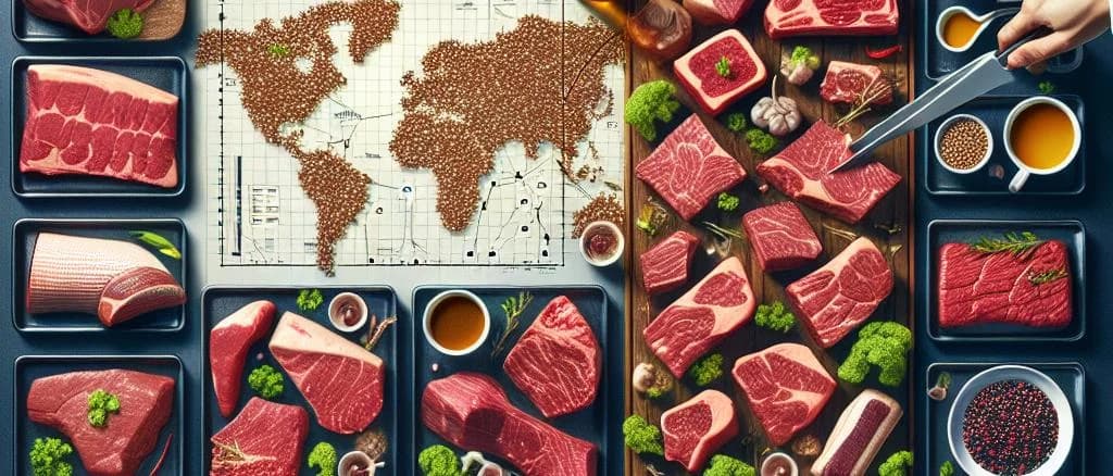 Assortment of premium beef cuts with diverse packaging options