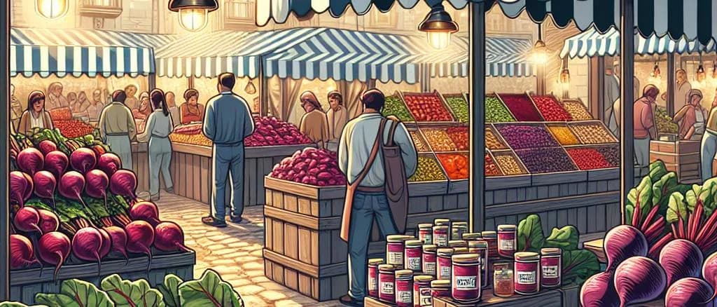 Various beet root products with distinct packaging and backgrounds