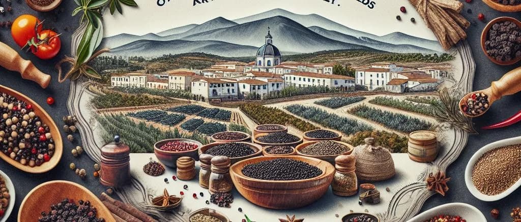 Assorted black peppercorn variations on rustic wooden background