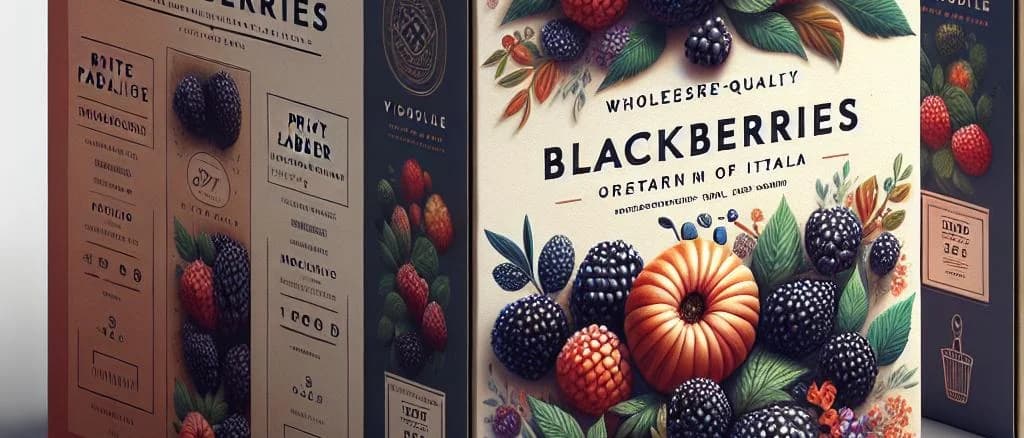 Various blackberry packaging options on a rustic wooden background