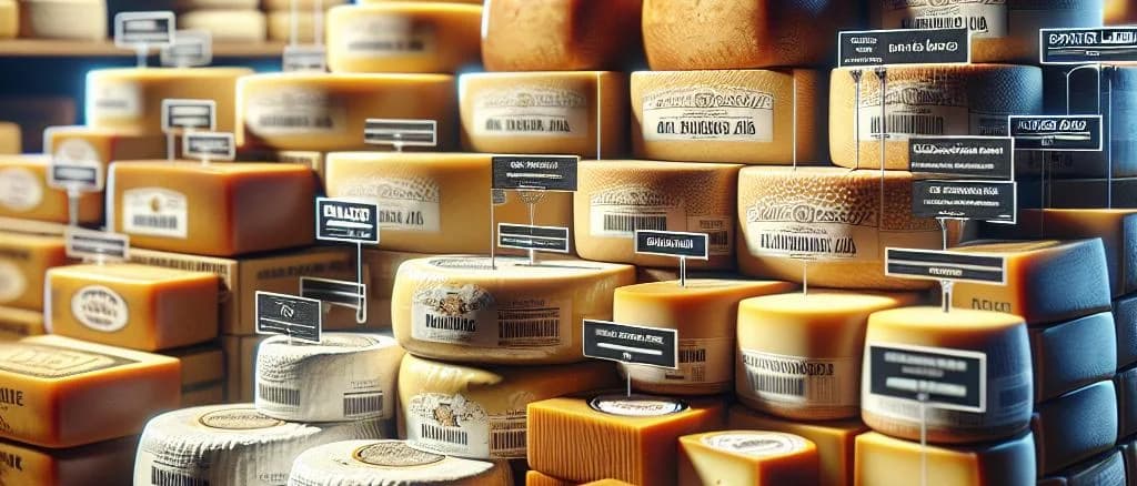 Assorted block cheese variations with diverse packaging options