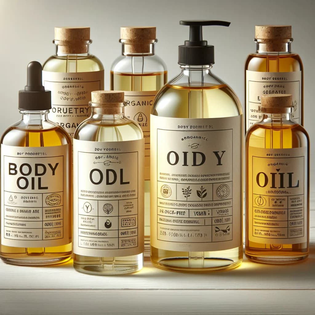 Assorted body oil bottles with elegant packaging on a clean background