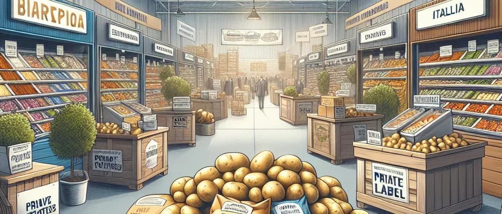 boiled potatoes with various packaging options on display