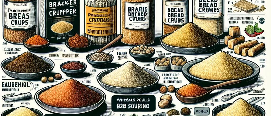 assorted bread crumb variations on rustic wooden background