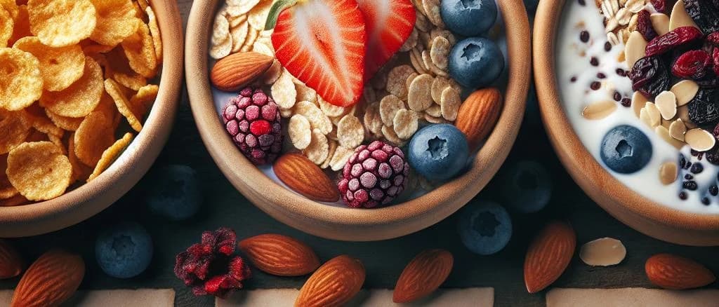 variety of breakfast cereals with different flavors in eco-friendly packaging