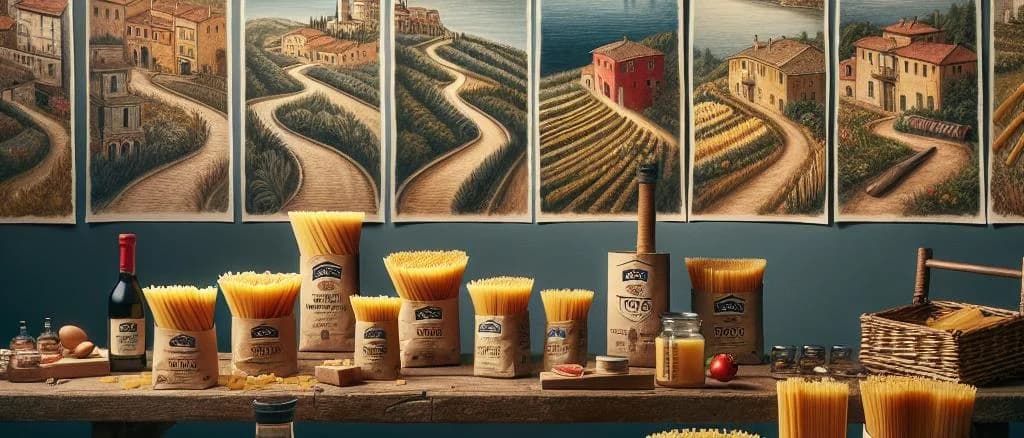 Various bucatini pasta styles on rustic wooden backgrounds