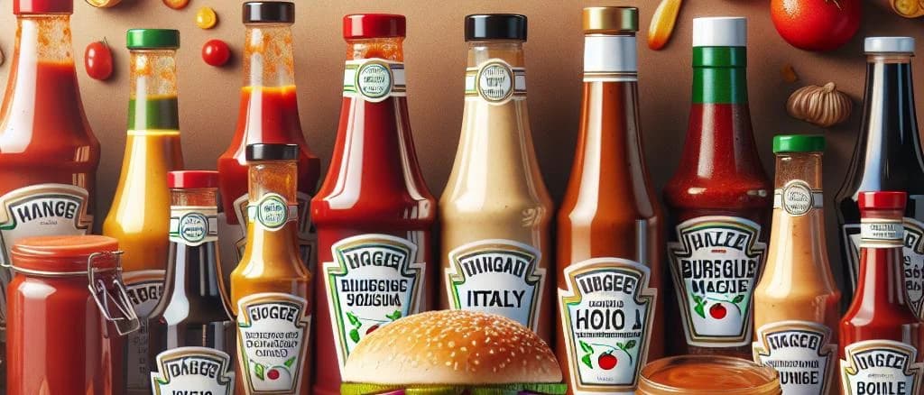 variety of burger sauces in glass jars with customizable labels
