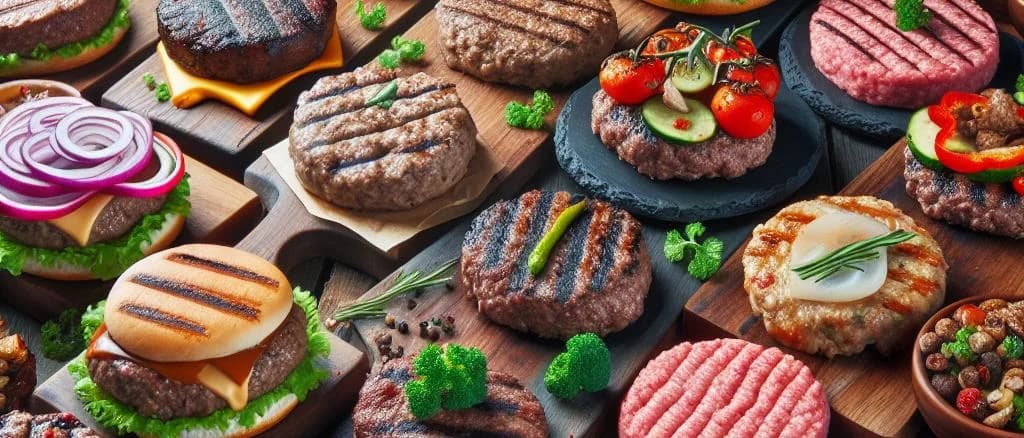 various gourmet burger varieties with unique packaging