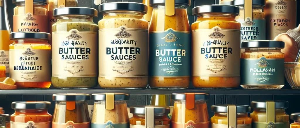 variety of packaged butter sauces with customizable labels