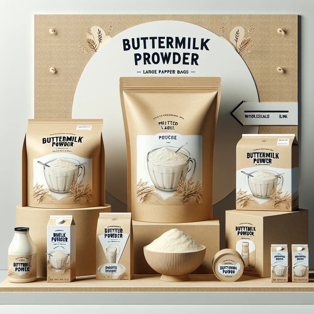 Buttermilk Powder packaging in bulk, private label, and wholesale variations on a clean, professional background