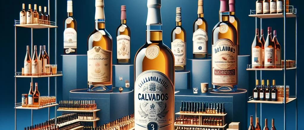 Varieties of Calvados bottles with traditional and modern packaging
