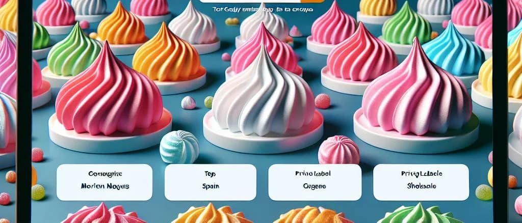 colorful candy meringues on various decorative plates