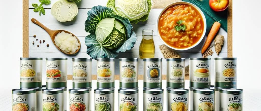 canned cabbage cans with varied labels and packaging designs