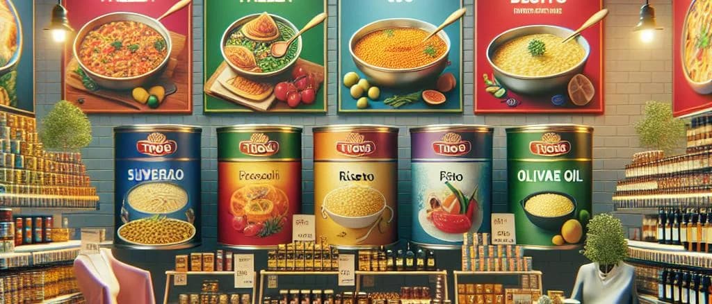 Canned foods assortment with various packaging