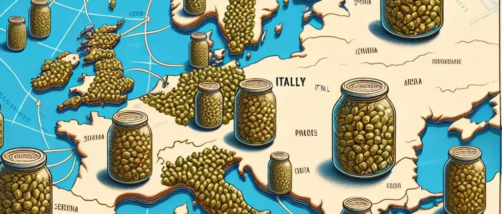 Assorted capers in glass jars and tins against a rustic background