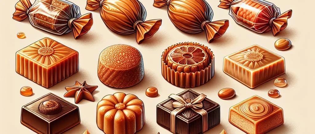 Assorted caramel candies with customizable packaging options
