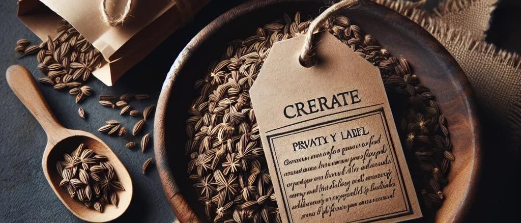 Assorted caraway seeds in rustic packaging on wooden background