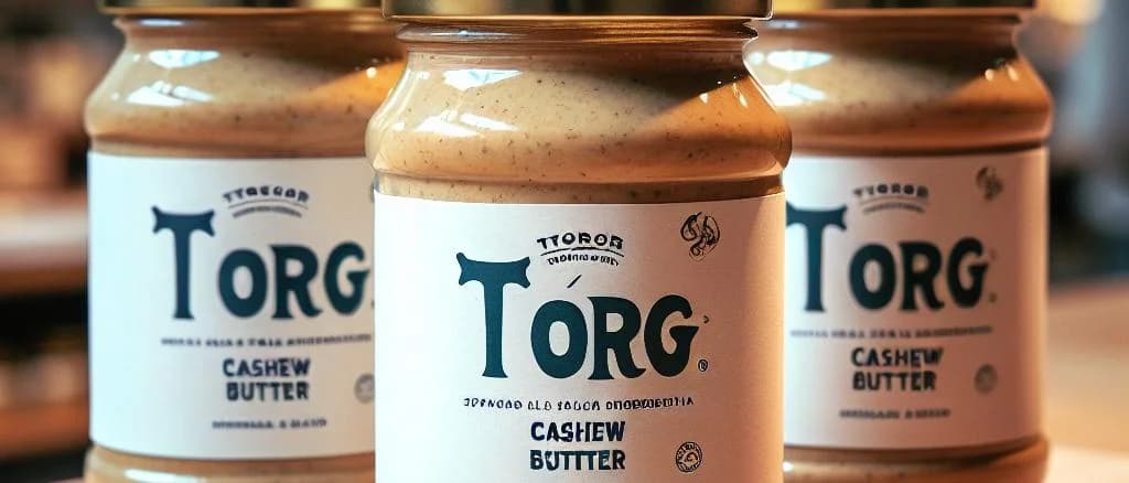 Three variations of cashew butter in glass jars on a wooden table with a rustic kitchen background