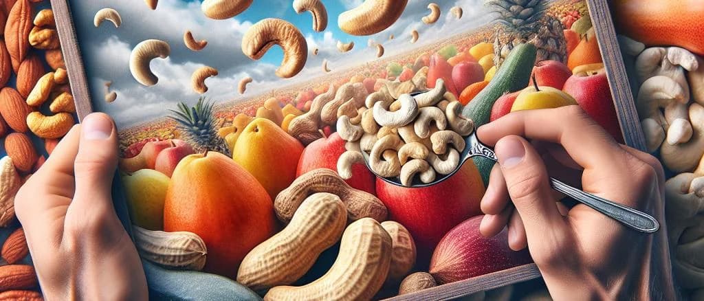 Various types of packaged and roasted cashews with different flavors