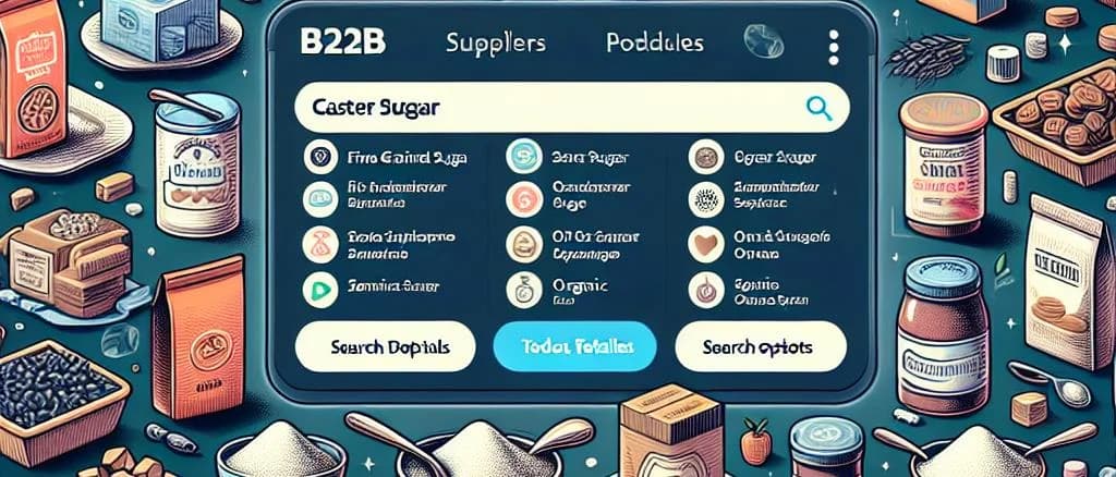 Various caster sugar packaging options on a wooden countertop