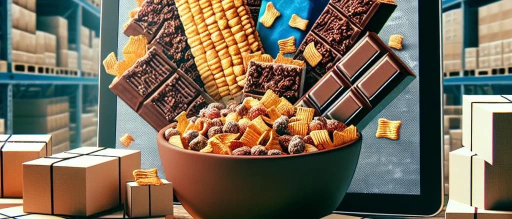 chocolate-covered cereal bars on a marble countertop