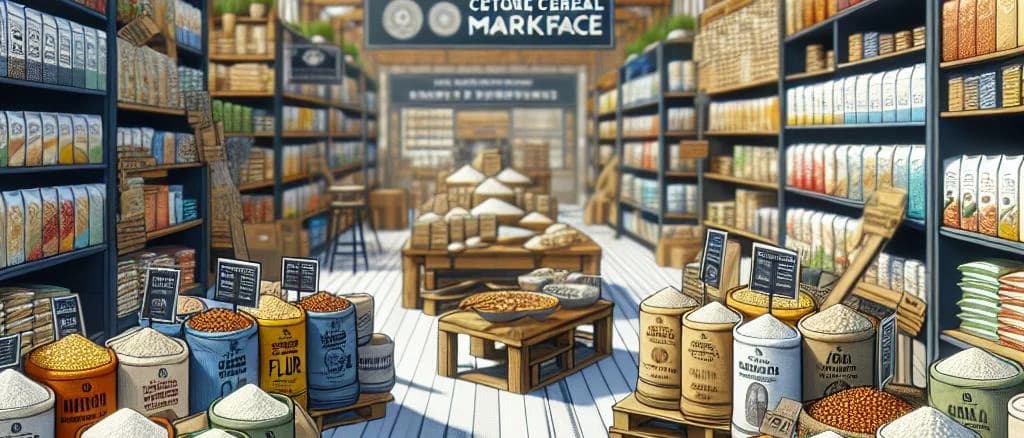 Assortment of diverse cereal flour varieties with packaging options