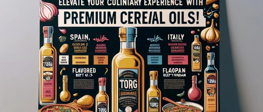 Assorted cereal oils in varied packaging against a neutral background