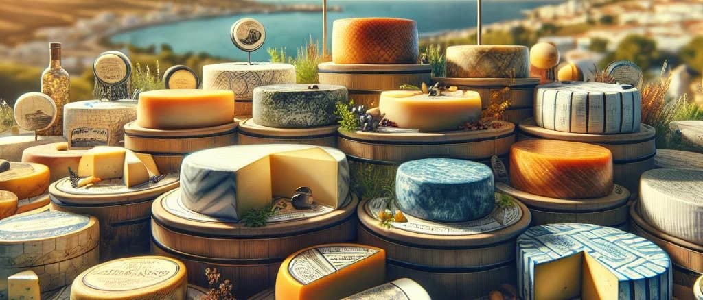 Various cheese analogues in different packaging formats on a marble background