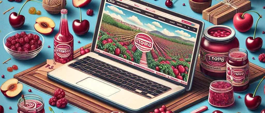 fresh cherries with varied packaging on natural wooden background