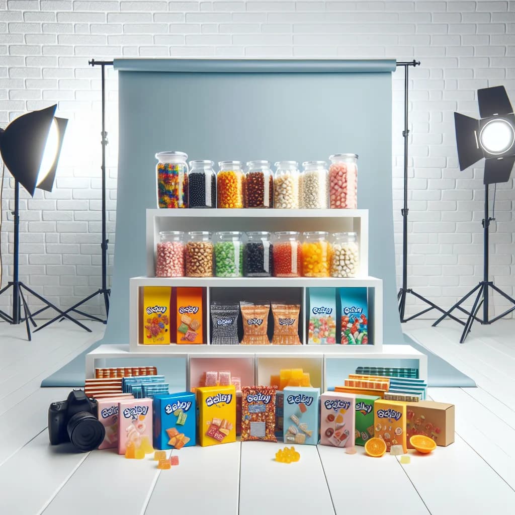 assorted chewy candy varieties in vibrant packaging on a bright background with wholesale and private label options displayed