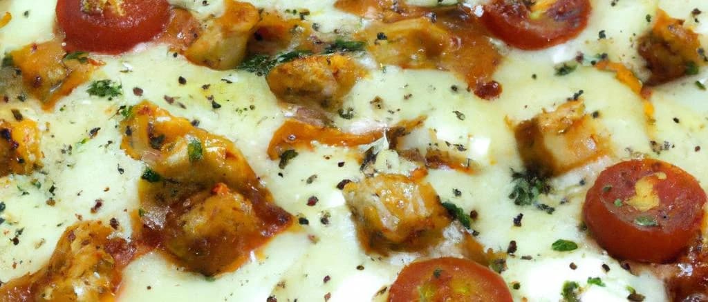 Variety of Chicken Pizza options on elegant trays and backgrounds