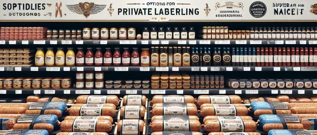 Assorted chicken sausages on wooden cutting board with seasoning, displayed in various packaging options