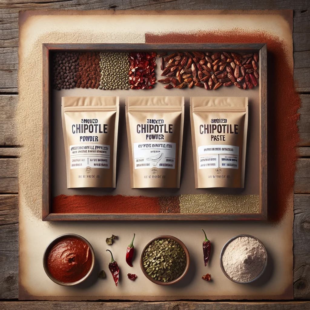assorted chipotle variations in bulk packaging with natural backgrounds