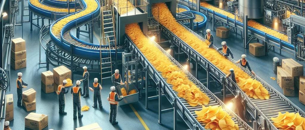 various types of chips in diverse packaging on a wooden table