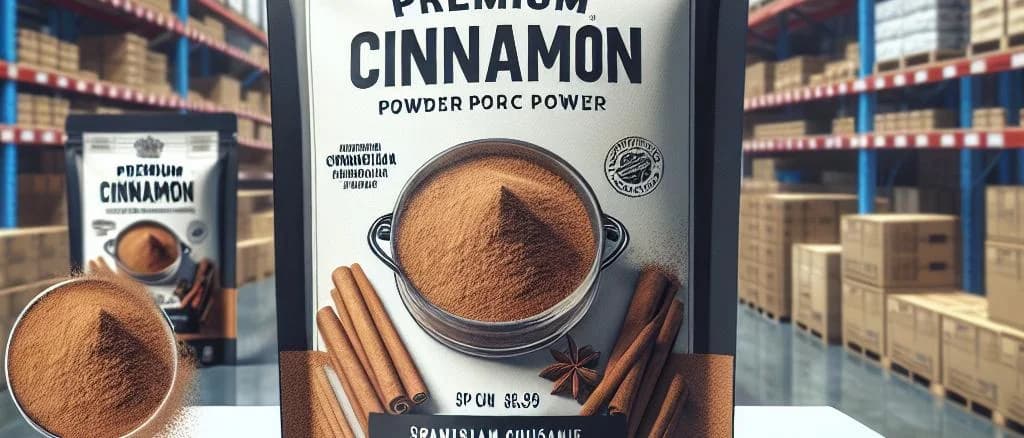 assorted cinnamon powder packaging variations on wooden background