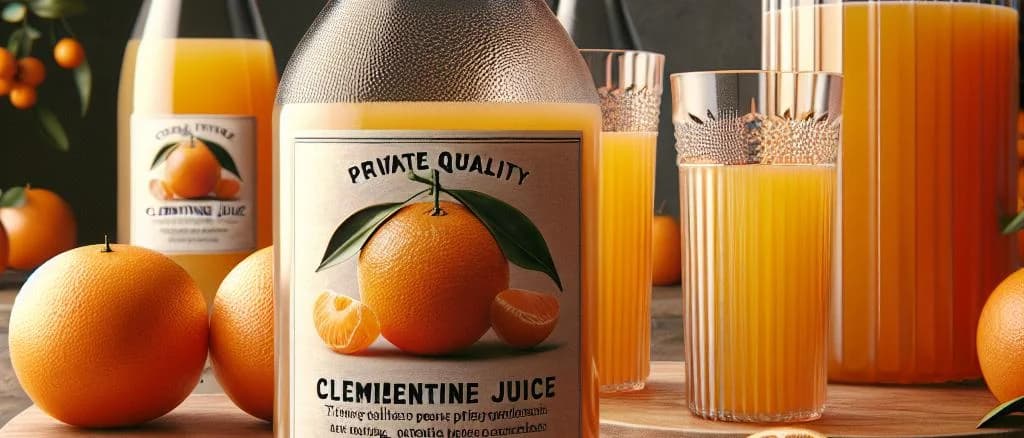 clementine juice bottles with varied packaging on a wooden table