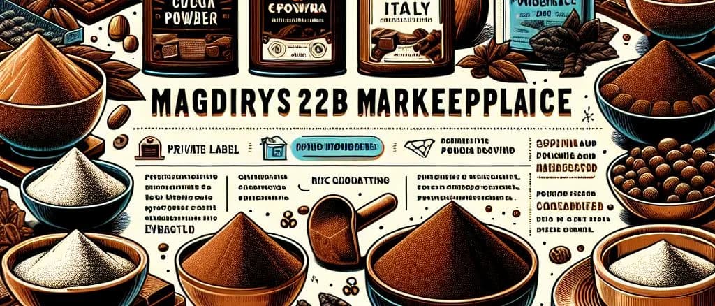 Assorted cocoa powder packaging variations on a rustic wooden background