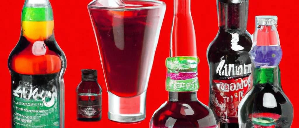 variety of cola syrup bottles on a neutral background