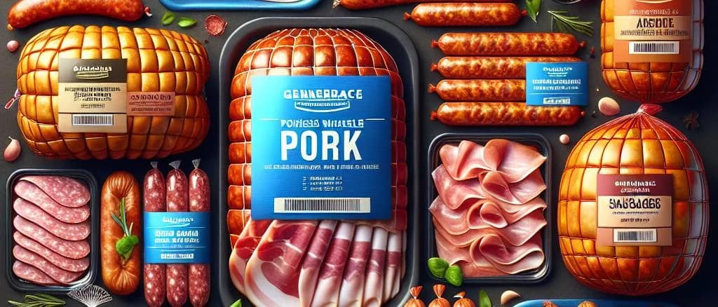 Cooked Pork Meat with Various Packaging Options and Backgrounds