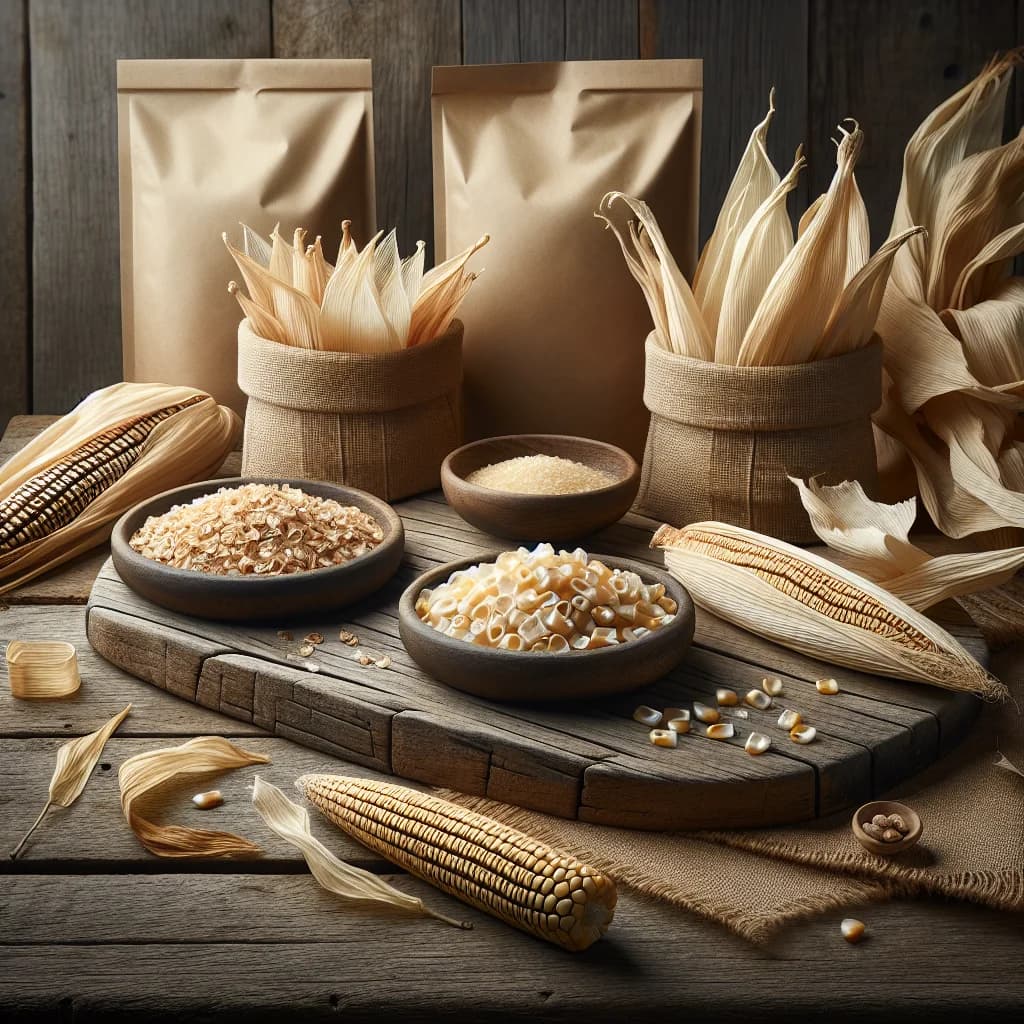 natural dried corn husks for food packaging and culinary use, displayed with variations in texture and size